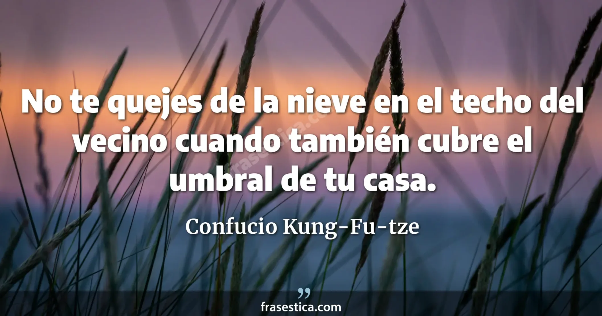 No te quejes de la nieve en el techo del vecino cuando también cubre el umbral de tu casa. - Confucio Kung-Fu-tze