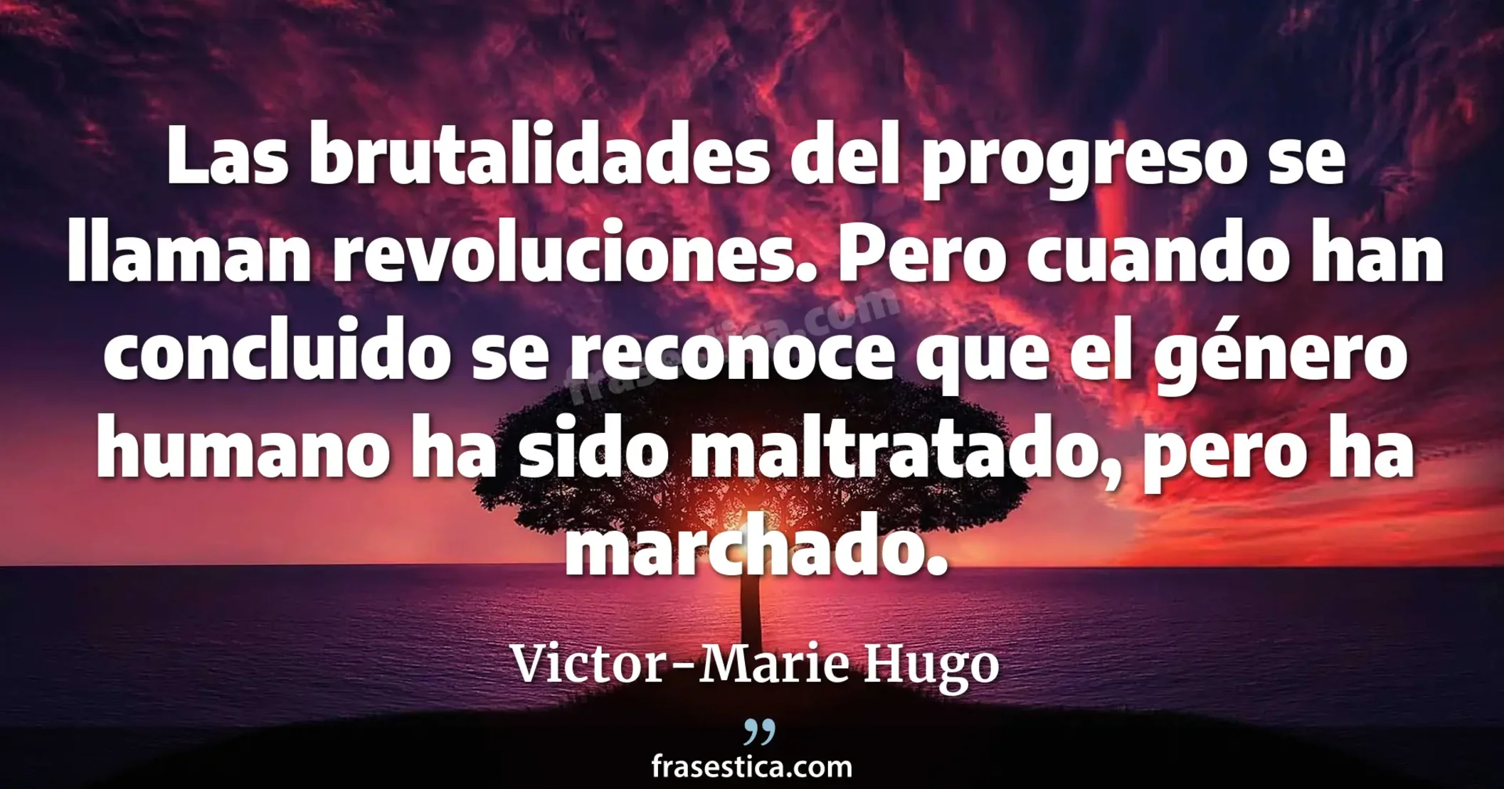 Las brutalidades del progreso se llaman revoluciones. Pero cuando han concluido se reconoce que el género humano ha sido maltratado, pero ha marchado. - Victor-Marie Hugo